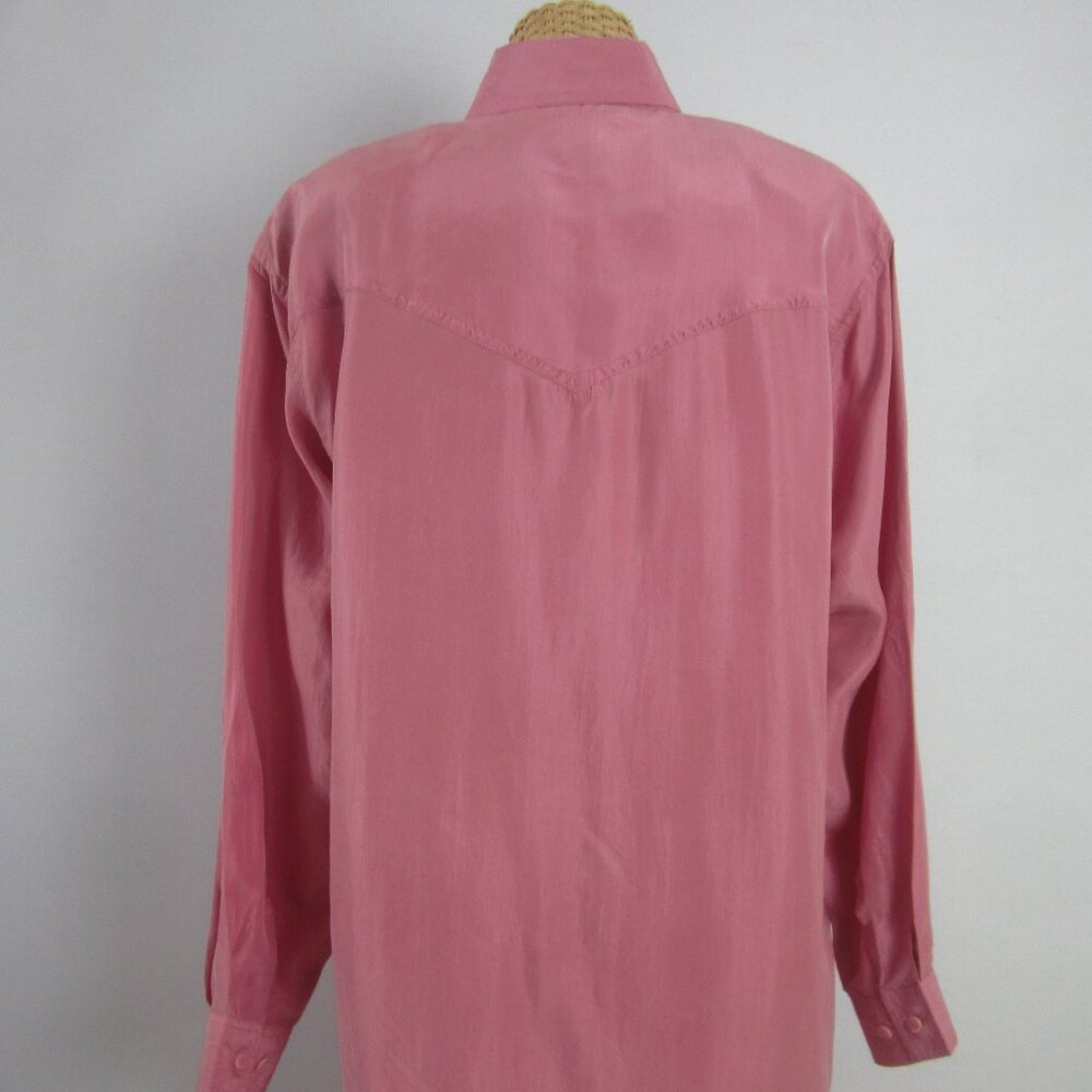 Vtg Wanted Women M Mauve Pink Painted Metallic LS Silk Western Cowboy Shirt - Picture 7 of 14